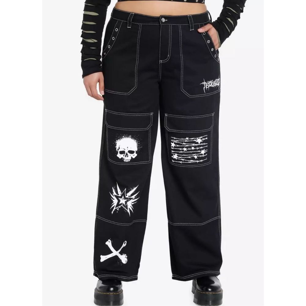 Hot Topic Black Punk Icons Wide Leg Pants Plus Size 1 Nwot Black
